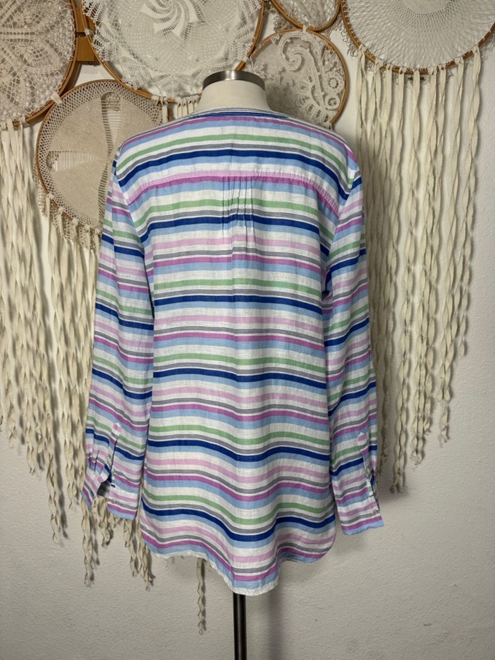 Talbots Stripe Linen Camp Shirt with Roll Tab Long Sleeve Size Large - Picture 7 of 12